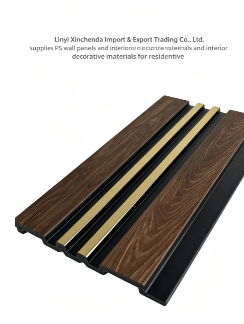 Dark Wood Grain Double Gold Strip PS Wall Panel suppliers