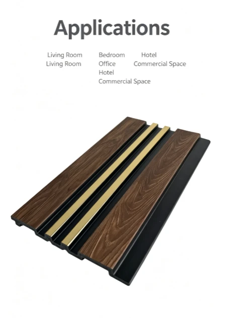 Dark Wood Grain Double Gold Strip PS Wall Panel factory