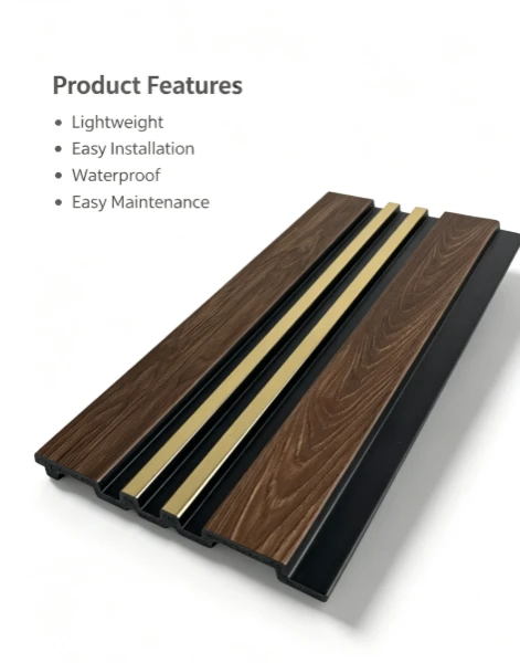 Dark Wood Grain Double Gold Strip PS Wall Panel best